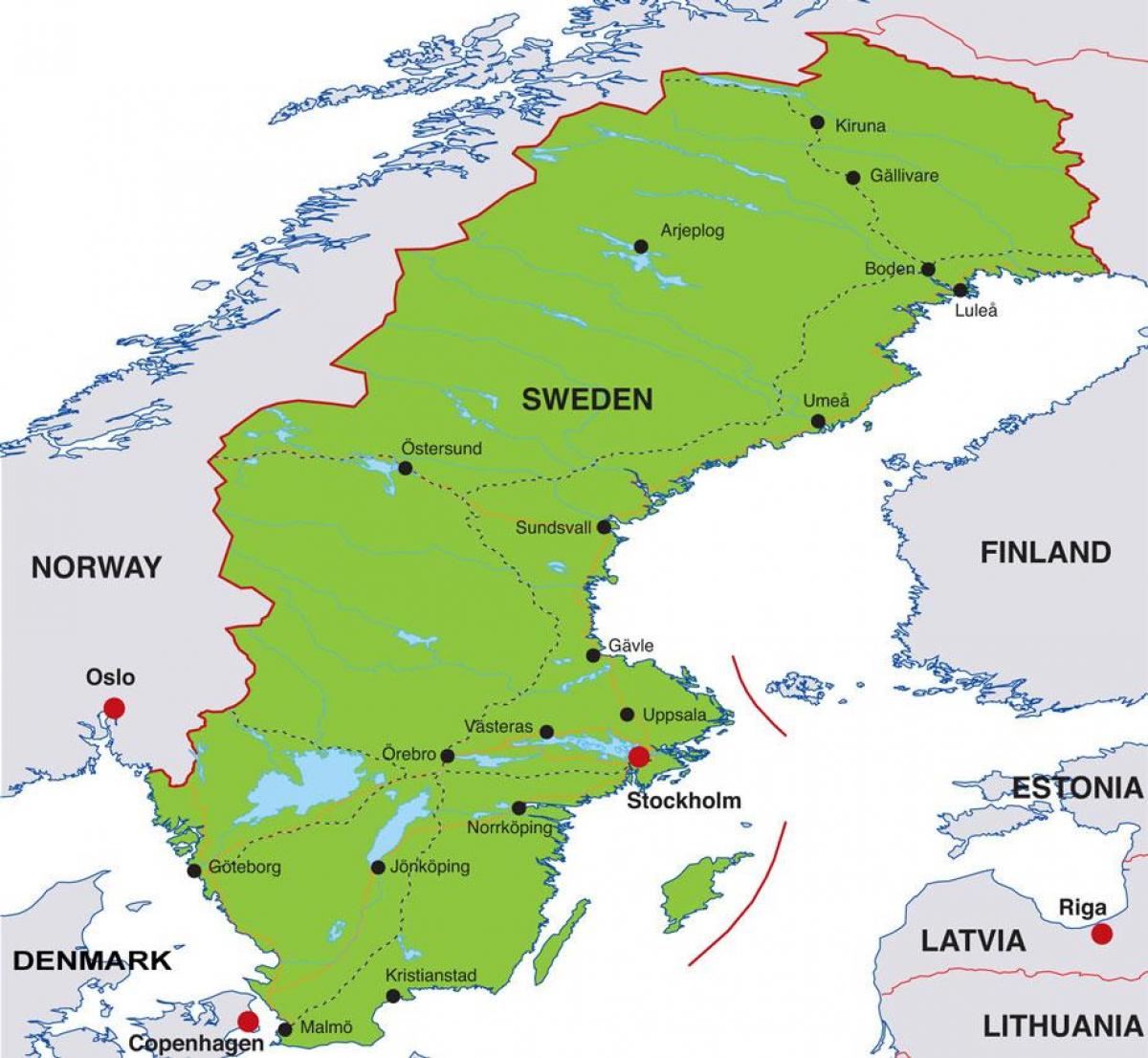 hiriburua hiria Suedia mapa